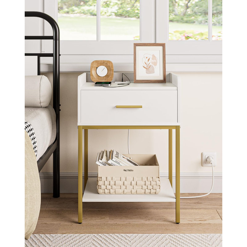 Mercer41 Nightstand With Charging Station 3 Tier Modern Bedside Night Stand With Storage Drawer And Shelf Small End Side Table For Bedroom Living Room Wayfair